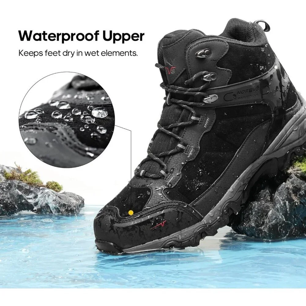 NORTIV 8 Men's Waterproof Hiking Boots Mid Trekking Mountaineering Shoes Black